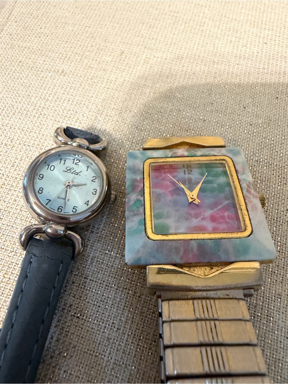 Vintage-style Gold and Multicolor Stone Square Watch